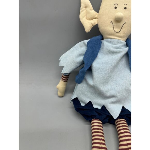 Vintage Cloth Elf Doll Pointed Ears Blue Outfit & Striped Legs Handmade Toy READ - Picture 5 of 8
